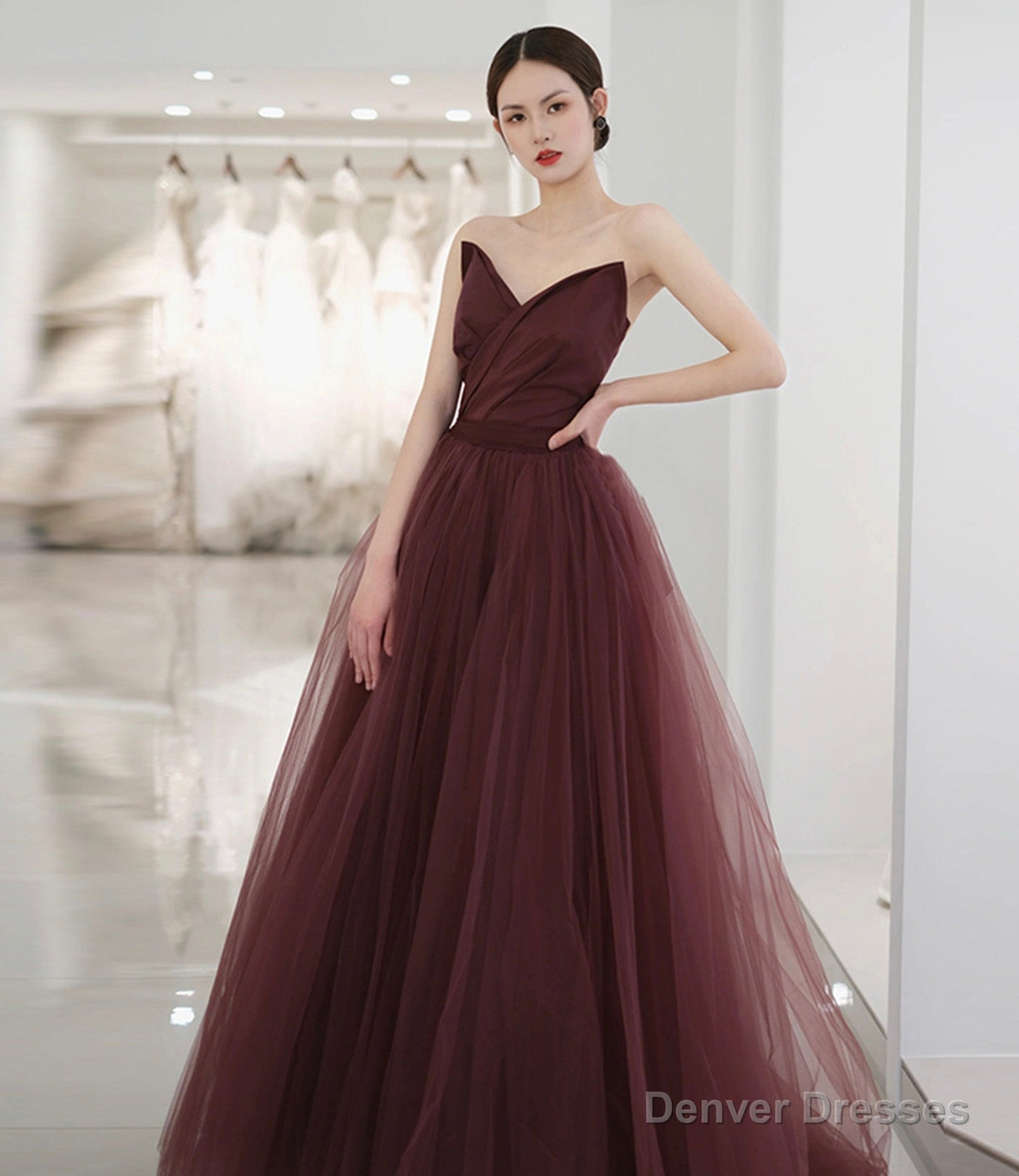 Cute tulle long prom dress A line evening gown Secondary image