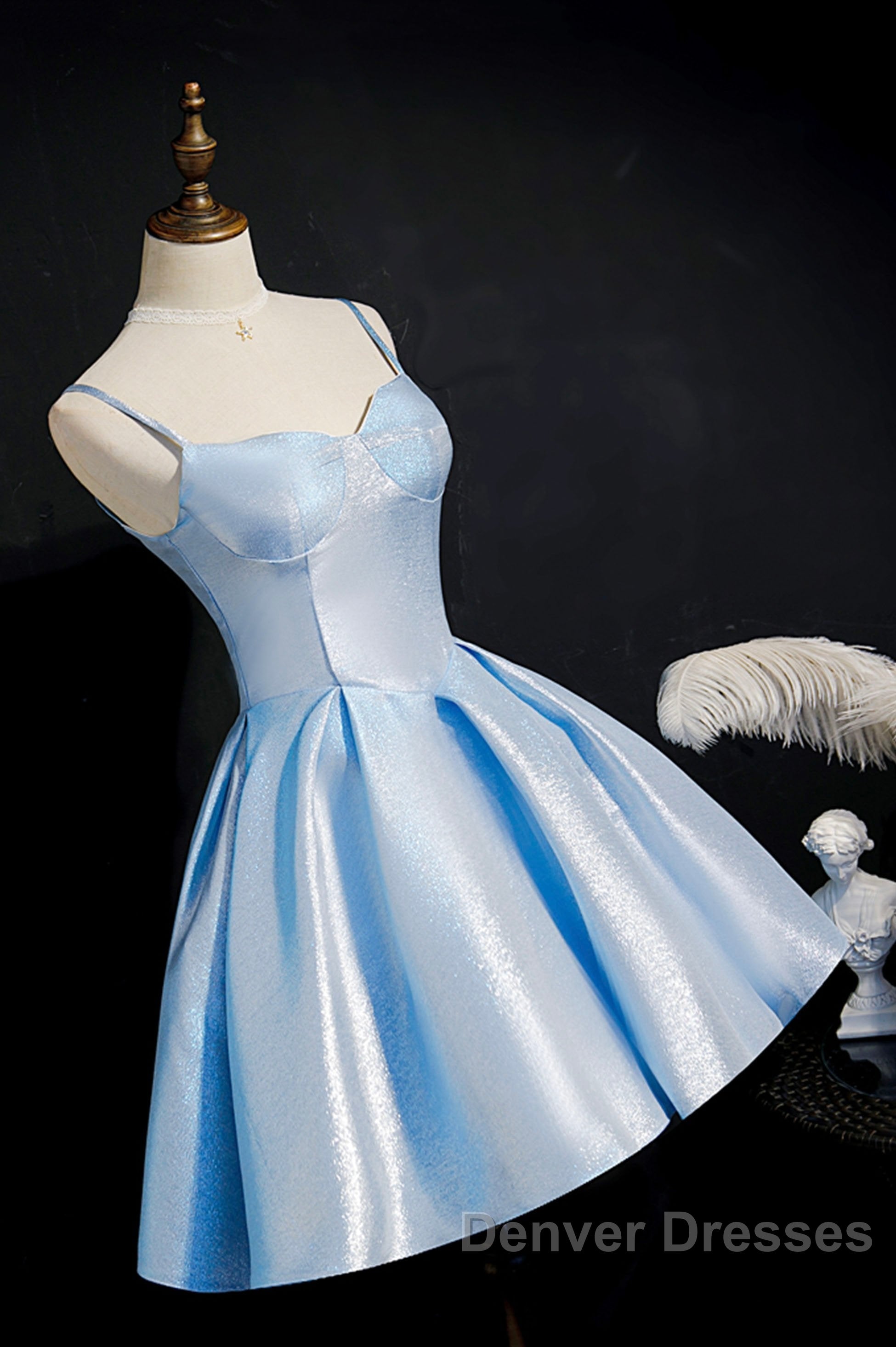 Blue satin short prom Dress homecoming Dress