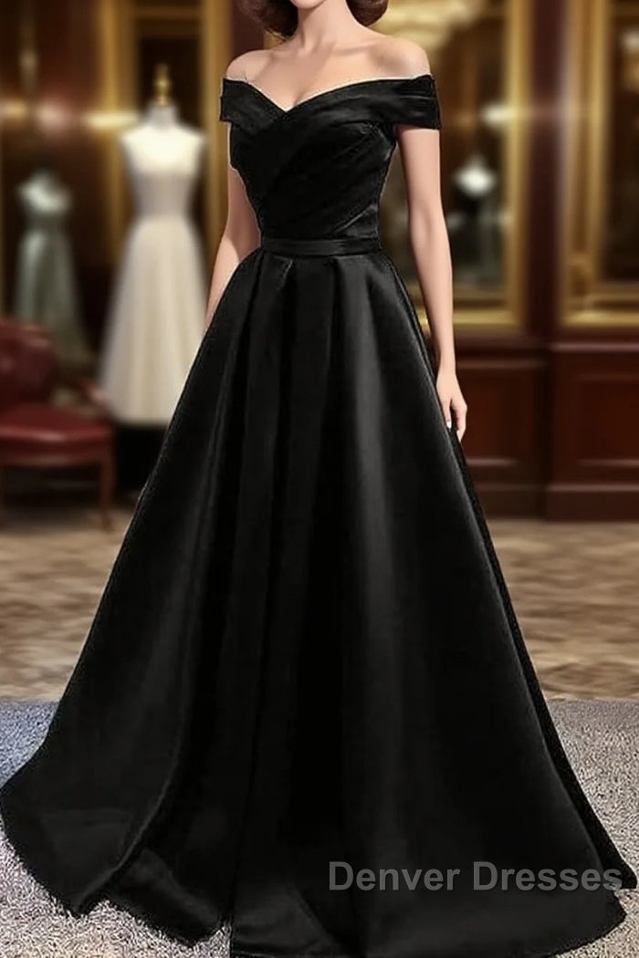 Off Shoulder A Line balck Prom Dress Formal Dress Main image