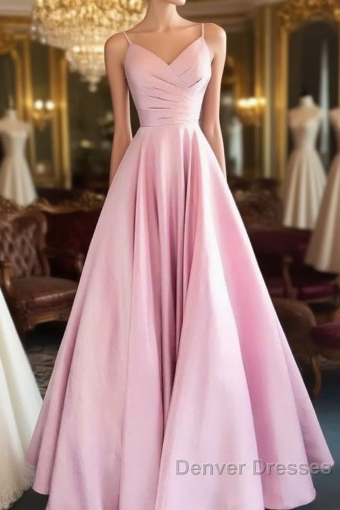 Pink A Line Sweetheart Satin Long party Dress Prom Dress Elegant Evening Dress Custom Size