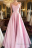 Pink A Line Sweetheart Satin Long party Dress Prom Dress Elegant Evening Dress Custom Size
