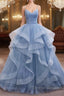 Blue Tulle Long Prom Dress Blue Evening Gown
