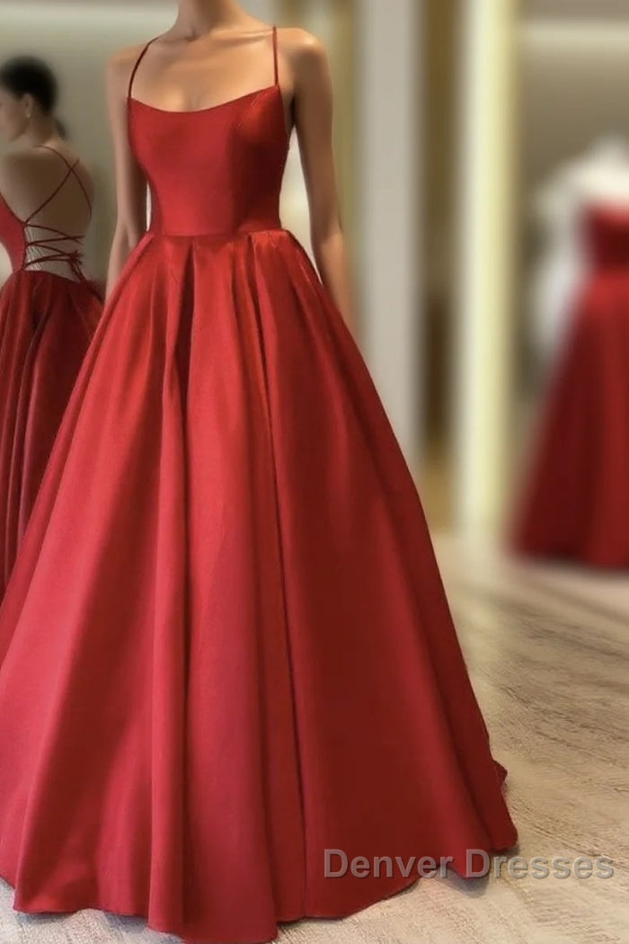 Red Satin Long Prom Dress Simple A-line Evening Dress Red Formal Gown