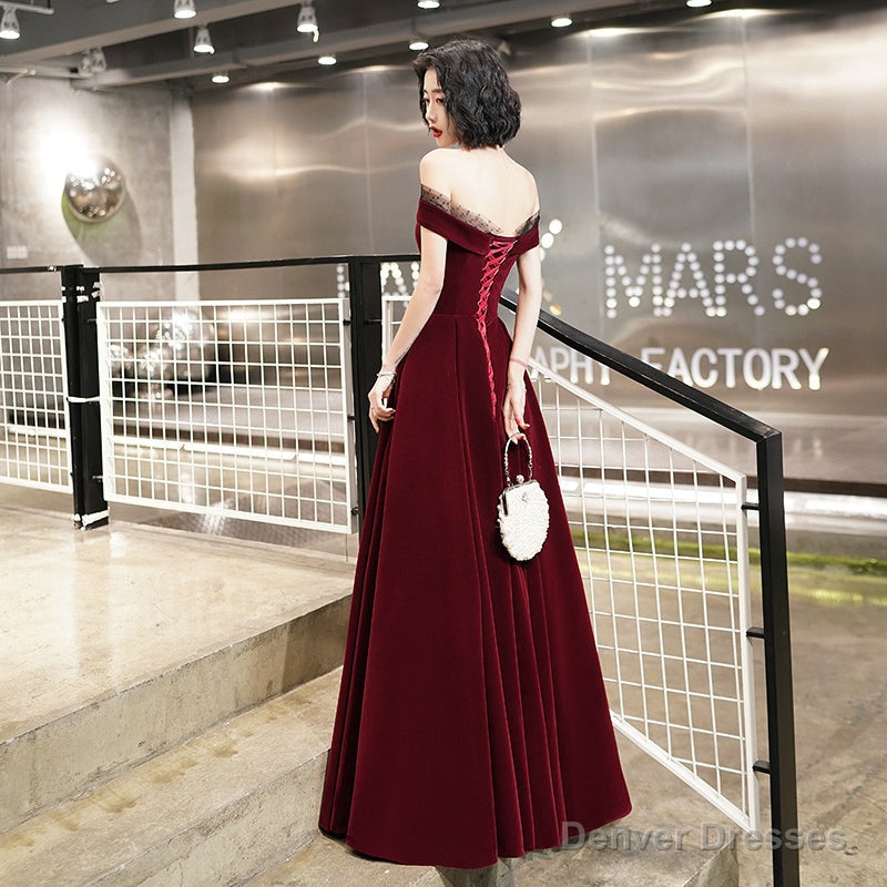 Burgundy velvet long prom dress evening dress Secondary image