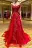 Red Long Prom Dress Chic & Modern Lace Applique Straps Formal Dress