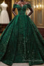 Vintage Off Shoulder Green Long Quinceanera Dress Sweet 16 Prom Dress