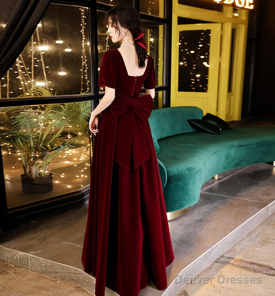 Cute velvet short prom dress with bow party dress