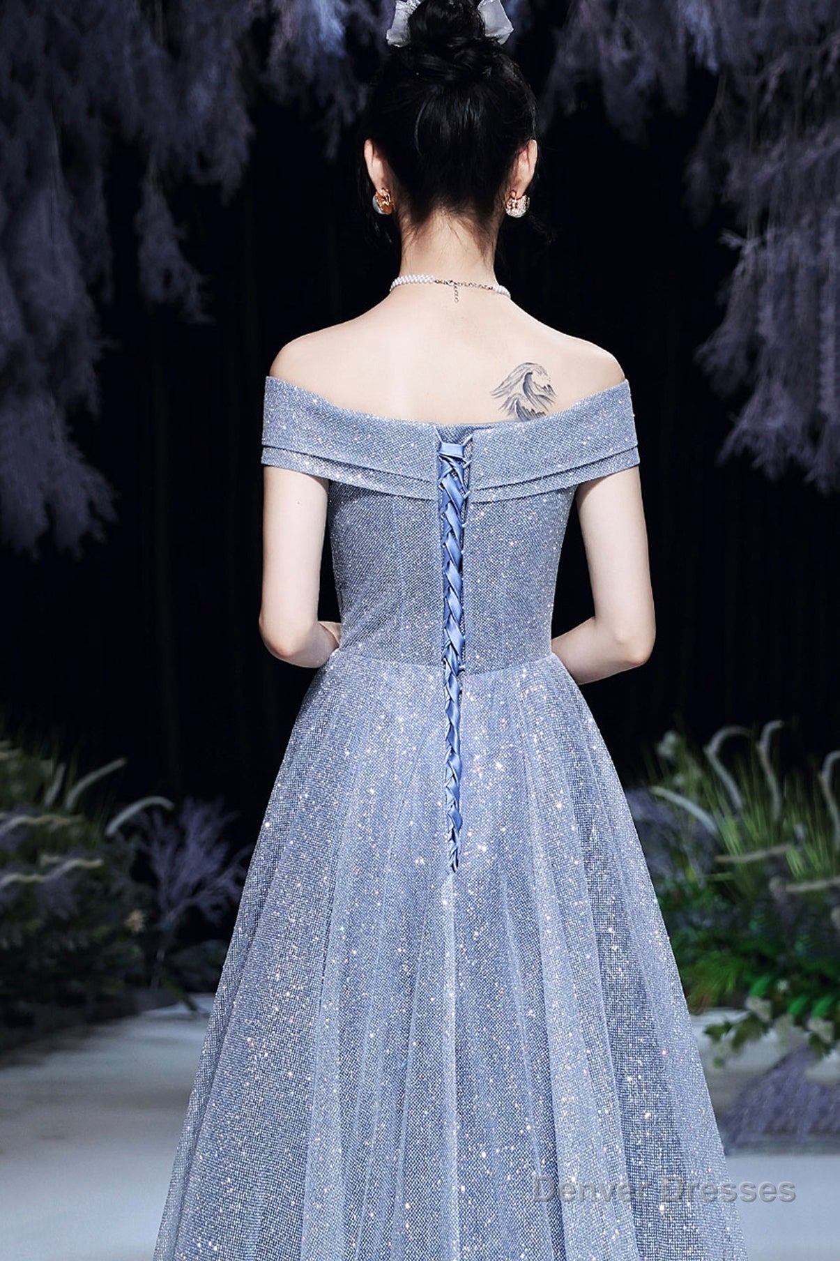 Shiny tulle long A line prom dress evening dress Secondary image