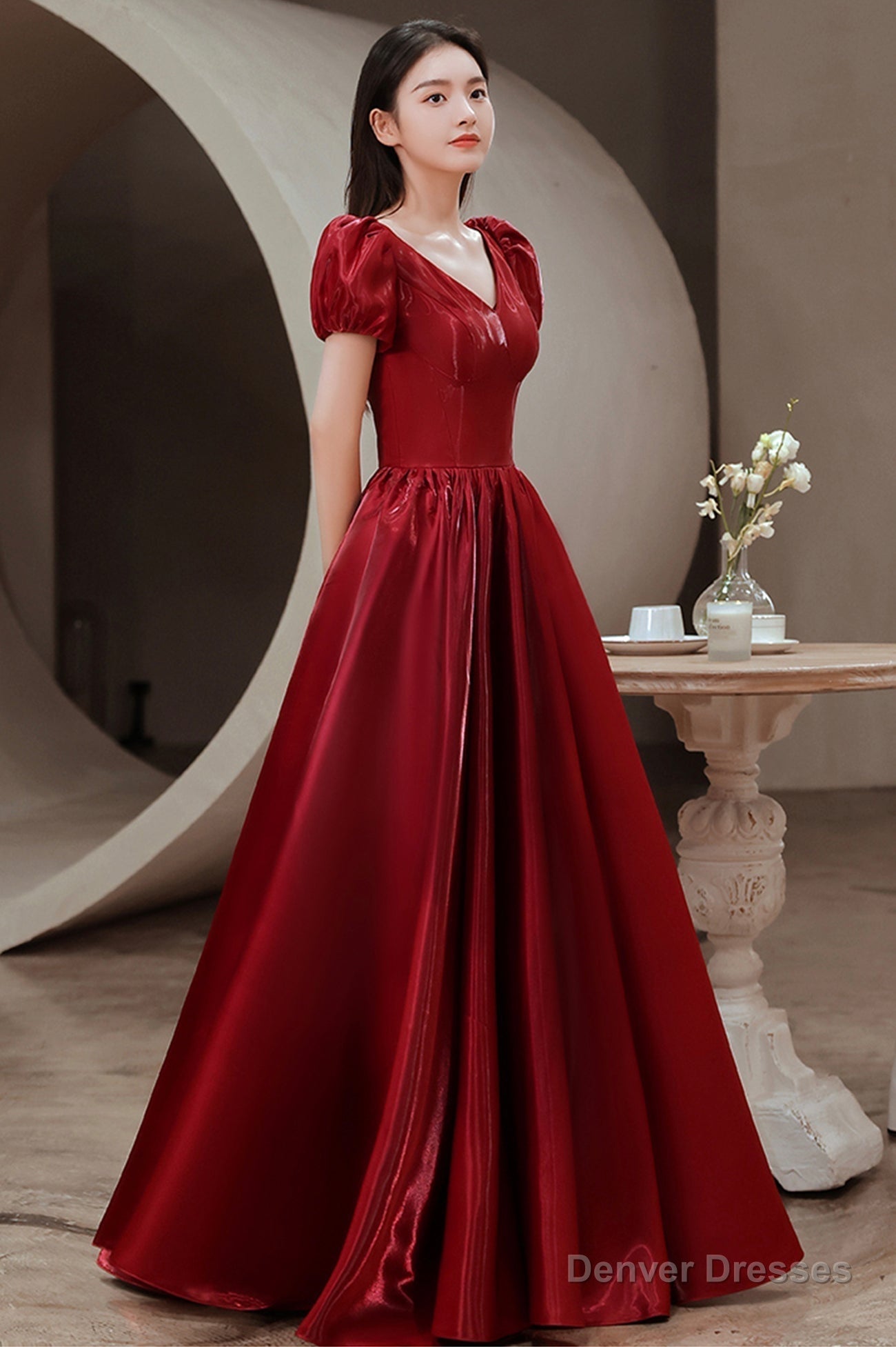 Simple v neck long prom dress A line evening dress Secondary image