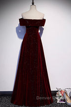 Burgundy velvet long A ling prom Dress evening Dress