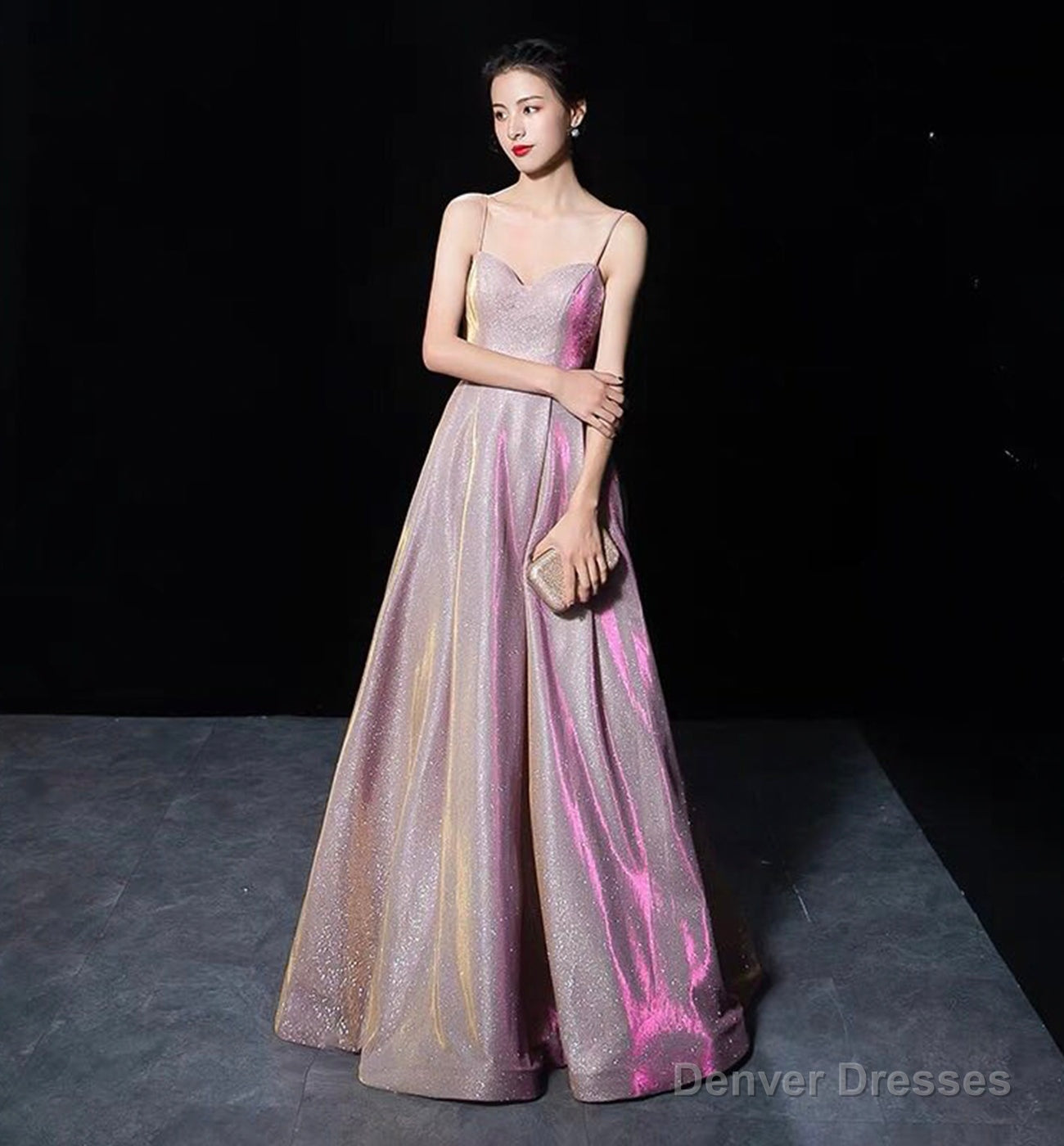Shiny satin long A line prom dress simple evening dress