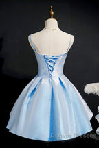 Blue satin short prom Dress homecoming Dress
