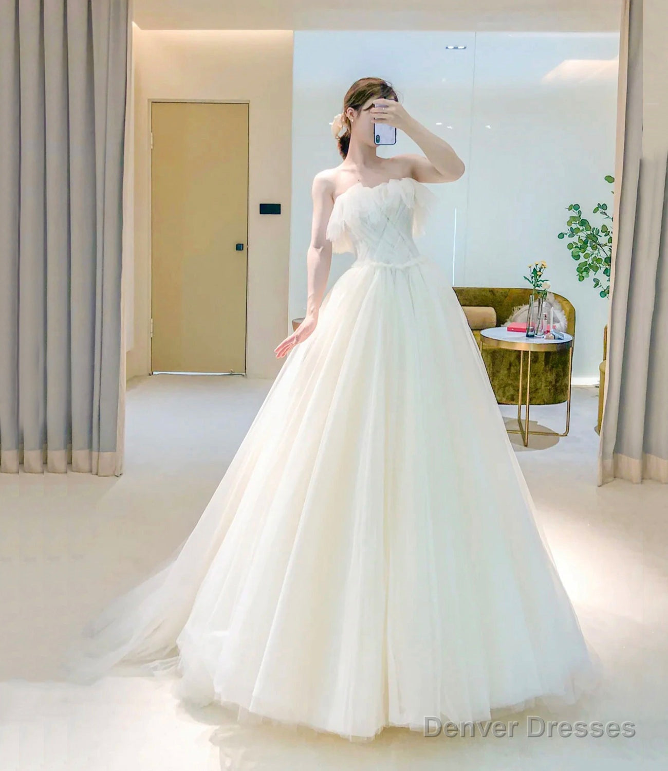 Champagne tulle long A line ball gown dress formal dress Main image