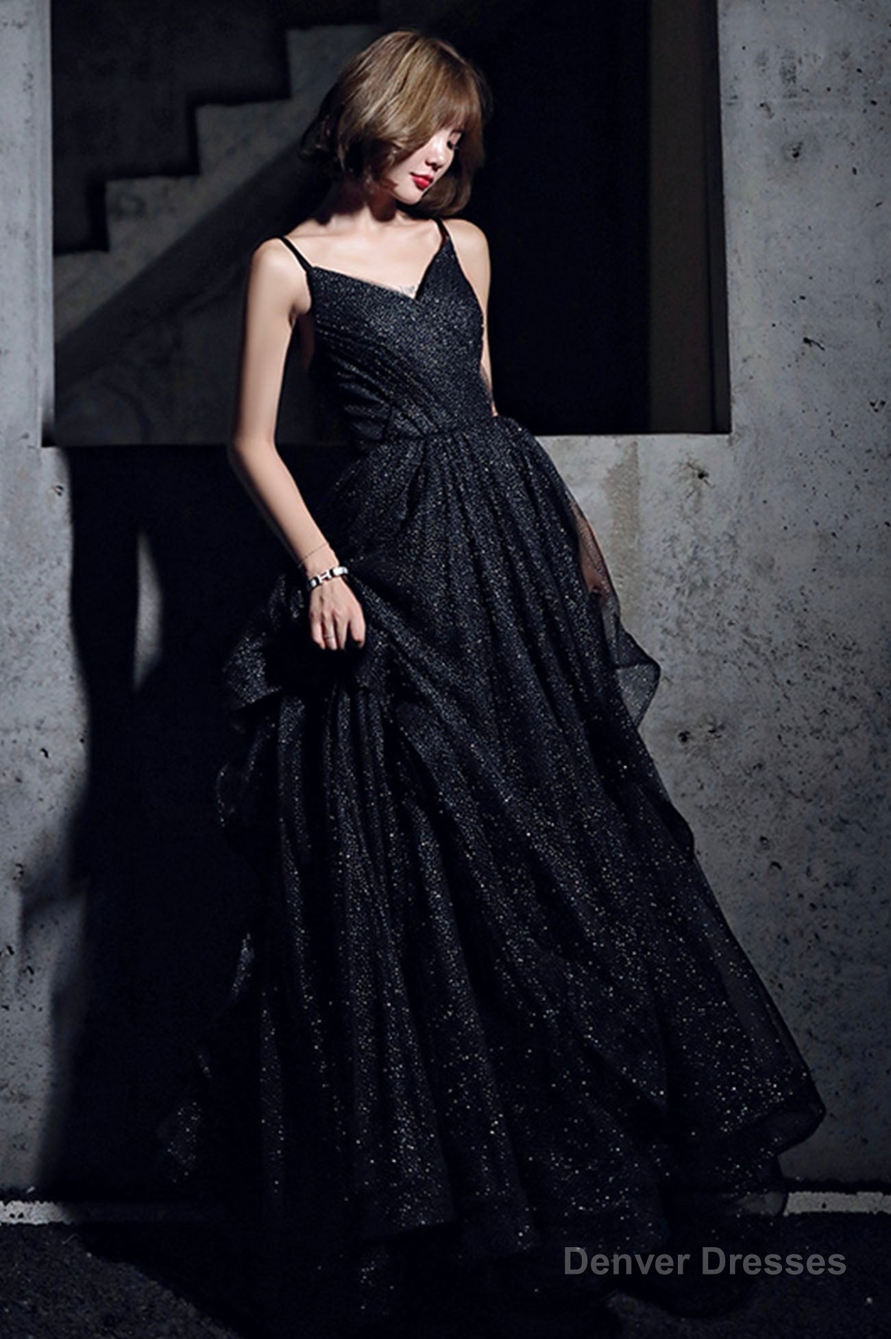 Black Simple v neck tulle long prom dress A line evening dress Secondary image