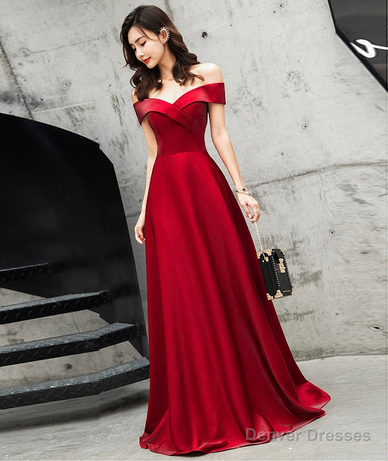 Burgundy satin long prom dress cute evening dress Main image