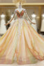 Find Plenty Of Champagne Ball Gown Tulle Long Sleeve V-neck Appliques Wedding Dress