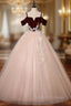 Find Your Dress For Prom! Burgundy Velvet Pink Tulle Spagehtti Straps Appliques Quinceanera Dress
