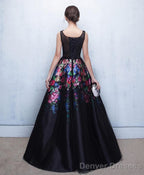 Black Floral Patterns Long Prom Dress Black Evening Dress