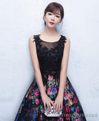 Black Floral Patterns Long Prom Dress Black Evening Dress