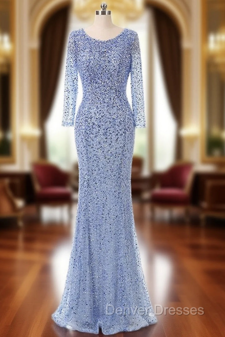 Floor-length Beading Sequin Fishtail Long Sleeve Evening Dress Main image
