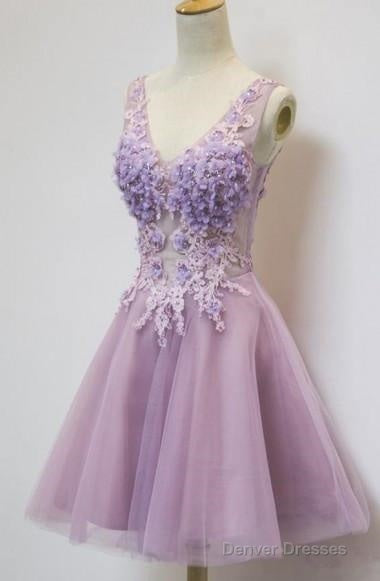 Floral A-Line V-Neck Knee Length Tulle Homecoming Dress With Appliques Secondary image