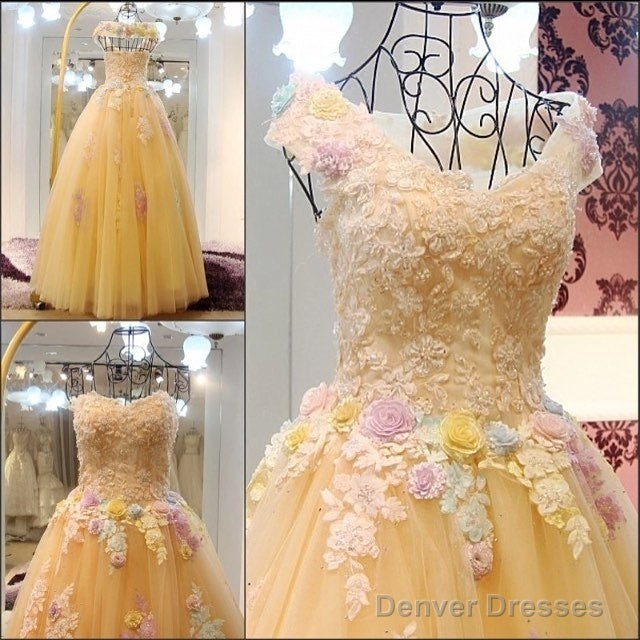 Floral Bridal Ball Gown,Gorgeous Wedding Dress,Handmade Dress  Long Prom Dress