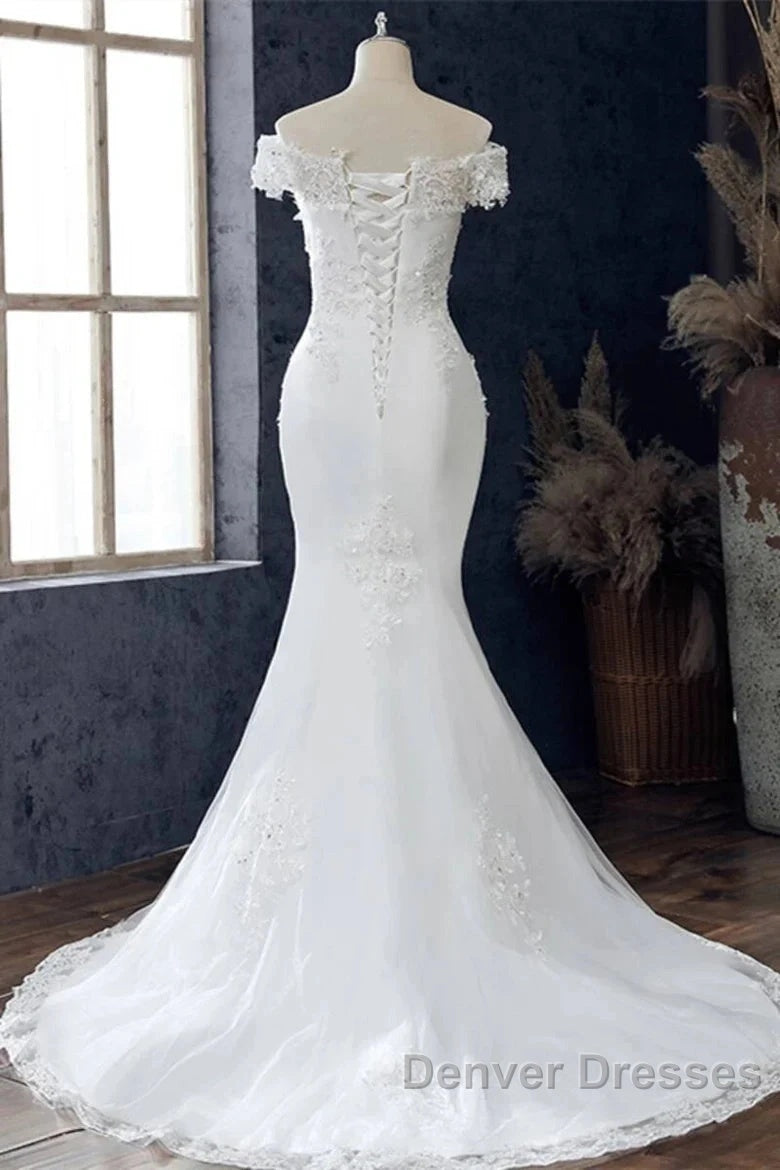 Floral Lace Off-The-Shoulder Trumpet Wedding Dress Secondary image