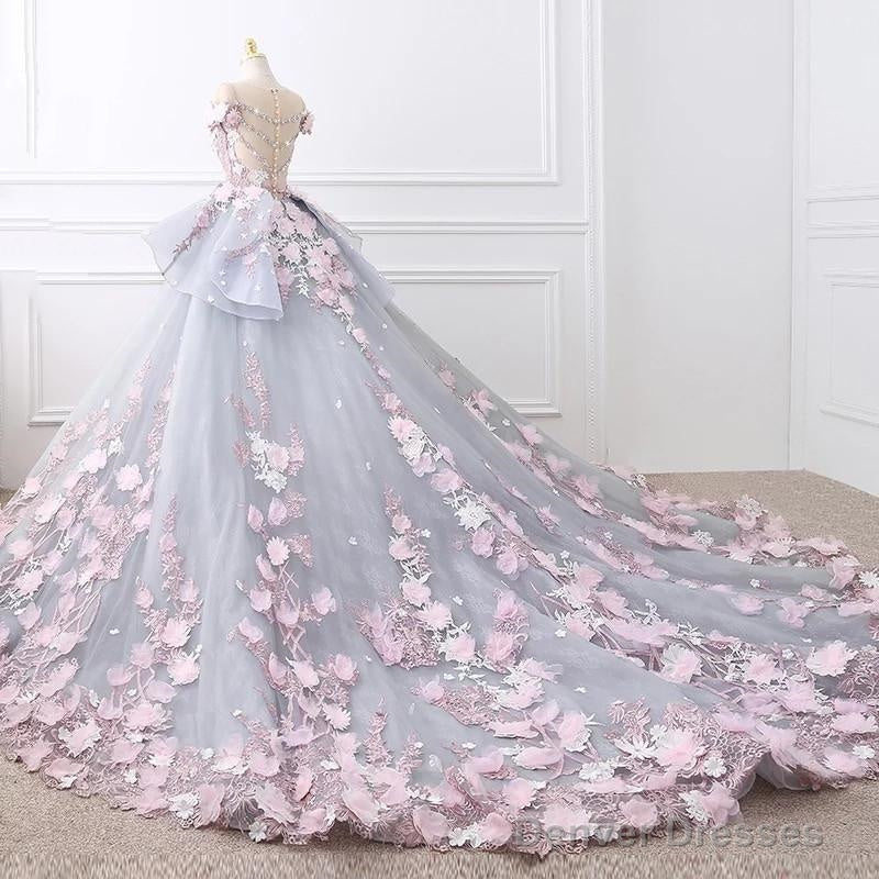 Floral Lace Wedding Dresses Ball Gowns With 3D Flowers Main image