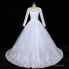 Floral Mermaid Tulle Lace Vintage Long Sleeves Wedding Dresses
