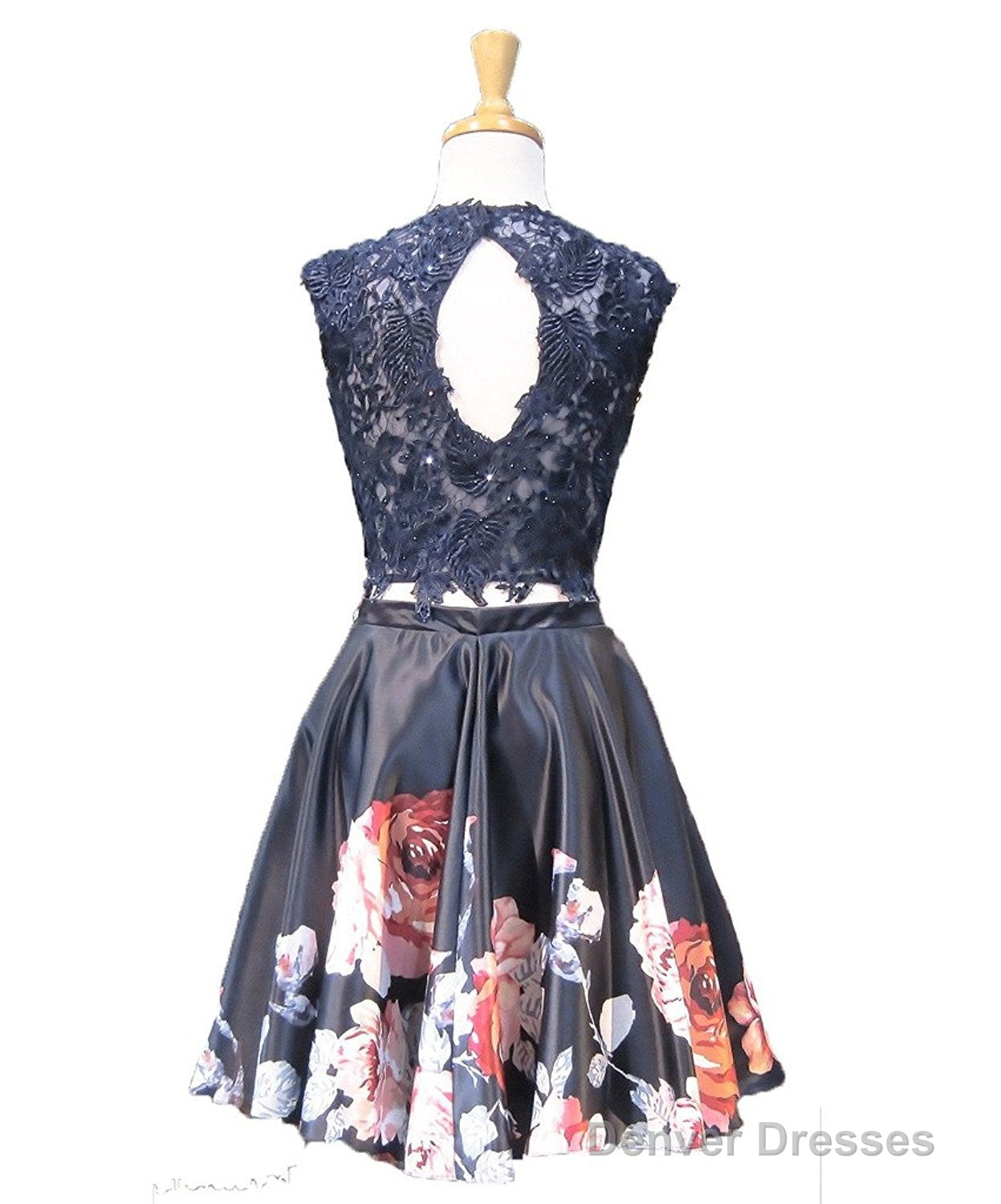 Floral Navy Short Homecoming Dresses Secondary image