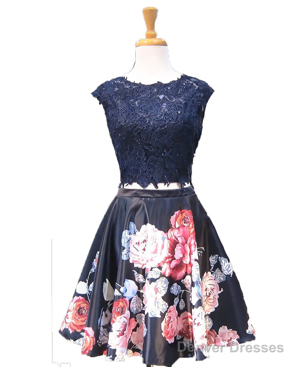 Floral Navy Short Homecoming Dresses Main image