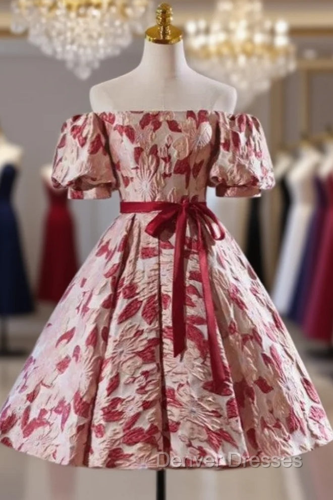 Flower Short Sleeve Off the Shoulder Homecoming Dress Main image