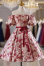 Flower Short Sleeve Off the Shoulder Homecoming Dress