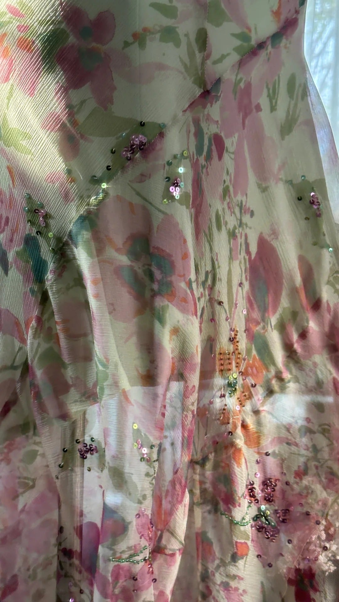 Flowing Chiffon Sequin Print Pink Irregular Skirt Prom Dress Secondary image