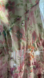 Flowing Chiffon Sequin Print Pink Irregular Skirt Prom Dress