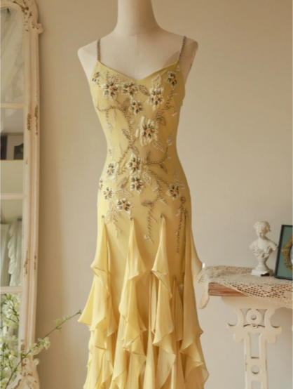 Flowy Strapless Yellow Beaded Jellyfish Skirt Chiffon Prom Dress Secondary image