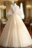 For You Next Prom Dance Champagne Ball Gown Tulle Off the Shoulder Horn Sleeve Quinceanera Dress
