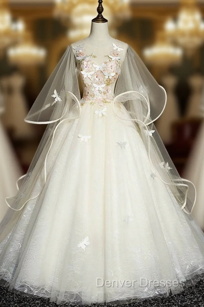 For You Next Prom Dance Light Champagne Ball Gown Tulle Butterfly Quinceanera Dress Main image