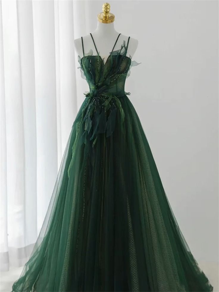 Forest Style Emerald Green Beading Tulle Dress, Prom Dress Fairy,Evening Gown Graduation Party Dress Main image