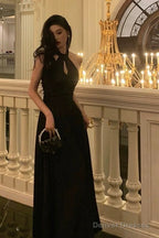 French A Line Halter Sleeveless Black Prom Dresses Birthday Outfits