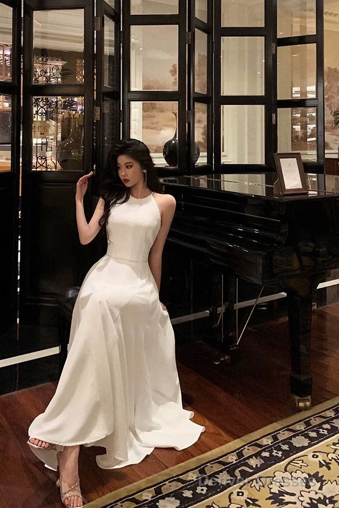 French A Line Jewel Sleeveless White Chiffon Prom Dresses Birthday Outfits