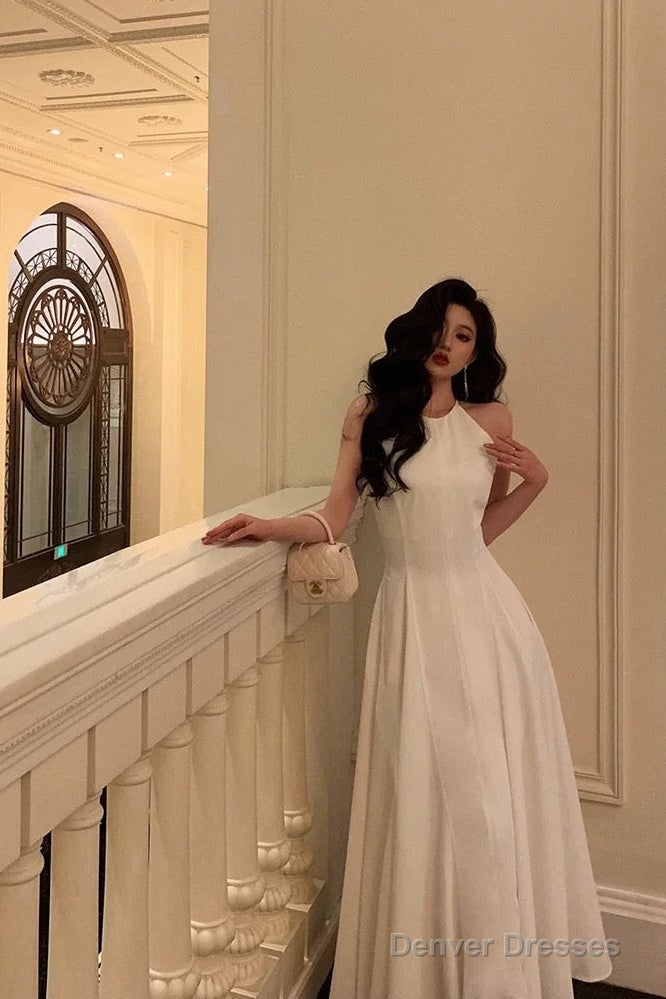 French A Line Jewel Sleeveless White Chiffon Prom Dresses Birthday Outfits