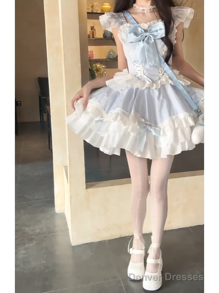 French Ball Gown Square Neckline Short Tulle Blue Lolita Dresses Party Dress Birthday Outfits Main image