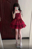 French Ball Gown Square Neckline Short Tulle Burgundy Lolita Dresses Party Dress Birthday Outfits