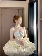French Ball Gown Strapless Short Champagne Lolita Dresses Party Dress Birthday Outfits