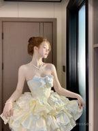 French Ball Gown Strapless Short Champagne Lolita Dresses Party Dress Birthday Outfits