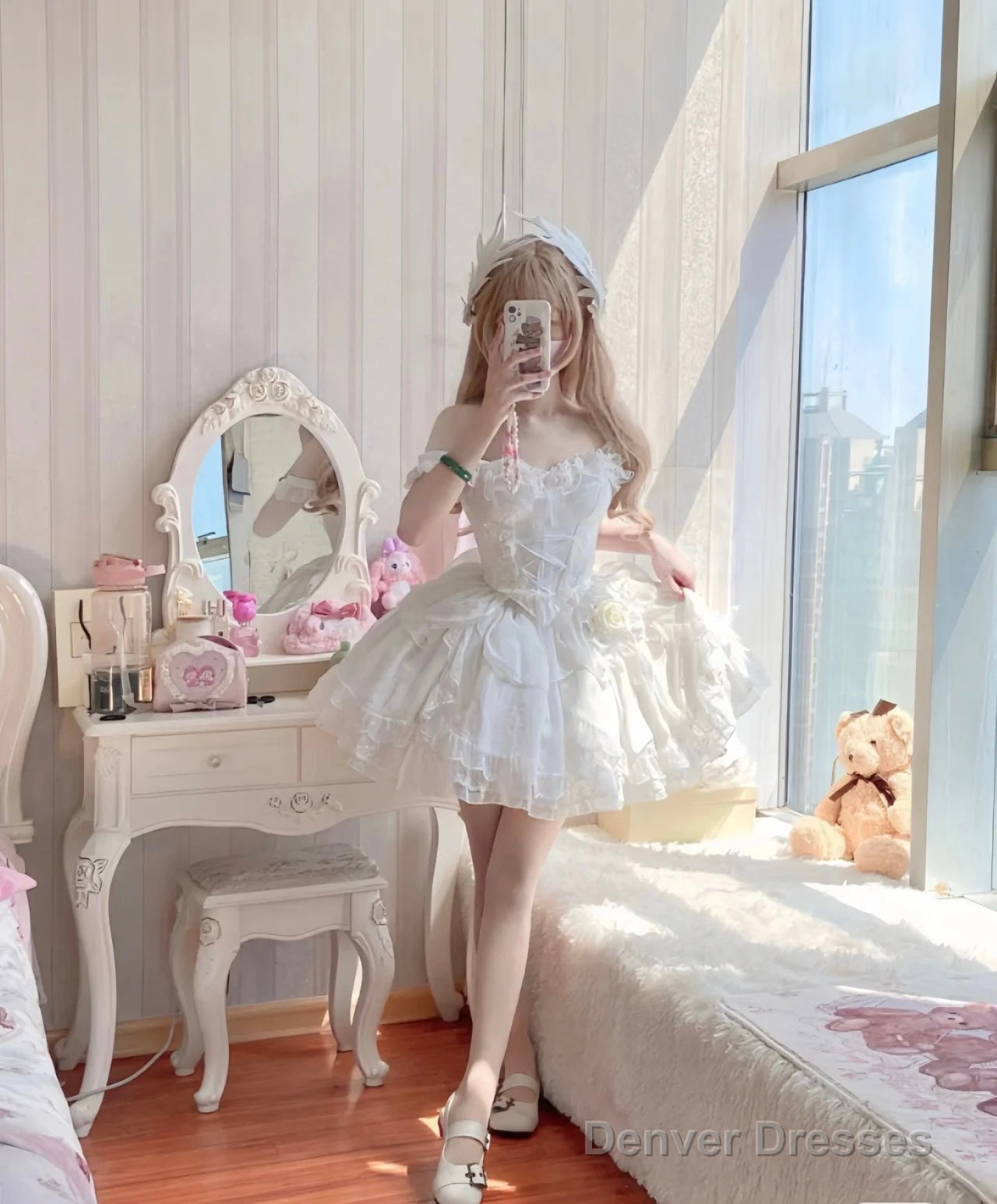 French Ball Gown Straps Short Tulle White Lolita Dresses Party Dress Birthday Outfits Main image