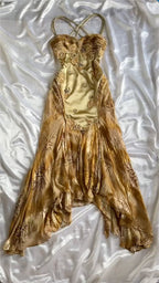 French Retro Gold Beaded Satin Irregular Skirt Prom Dress
