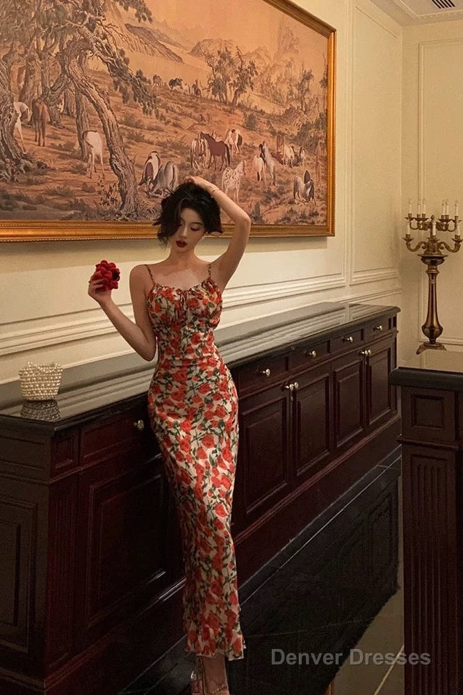 French Sheath Spaghetti Straps Floral Prom Dresses Birthday Outfits Evening Gown Secondary image