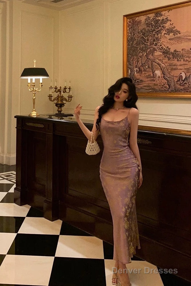 French Sheath Spaghetti Straps Lilac Satin Prom Dresses Birthday Outfits Secondary image